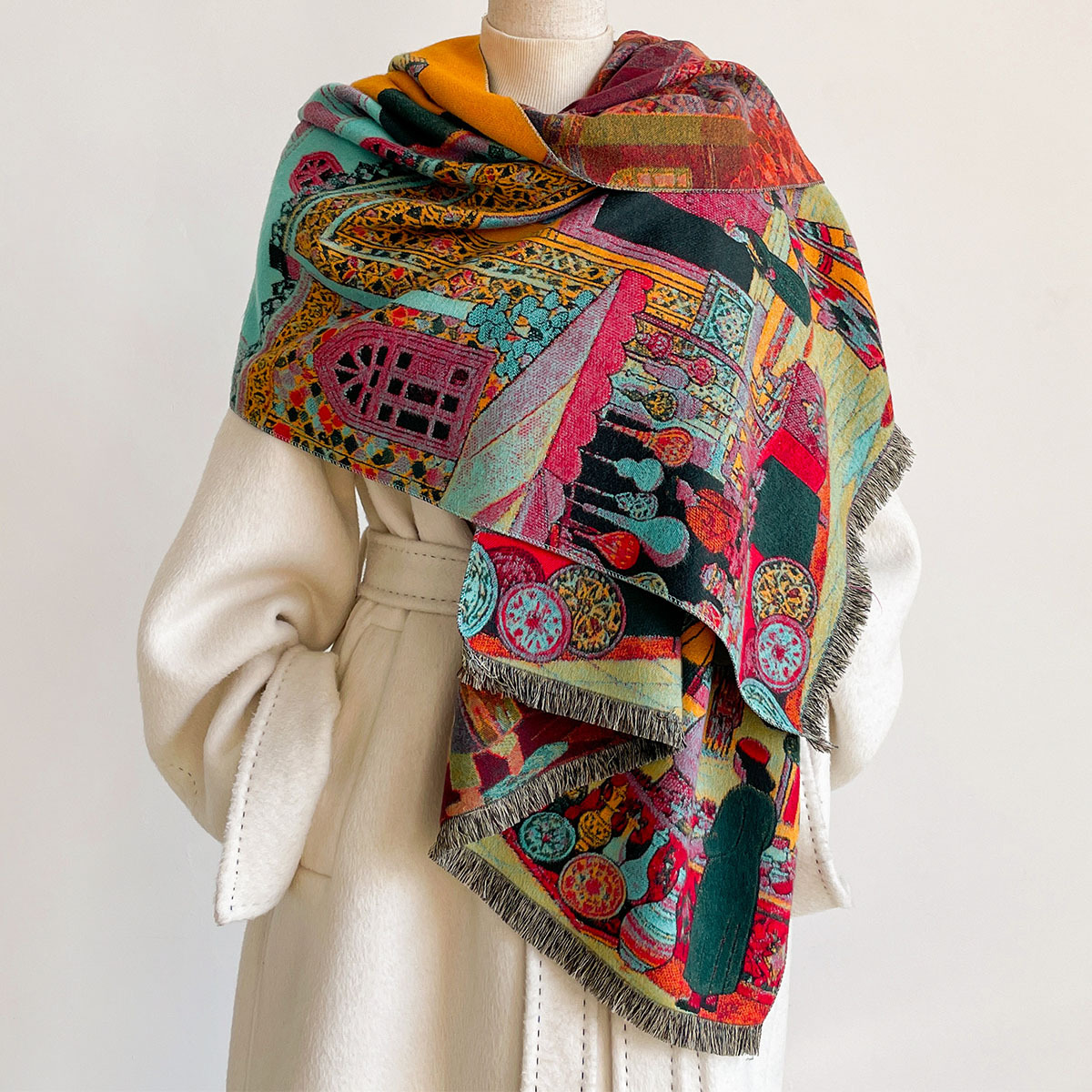 Go Ethnic Fashion - Écharpe réversible en imitation cachemire pour