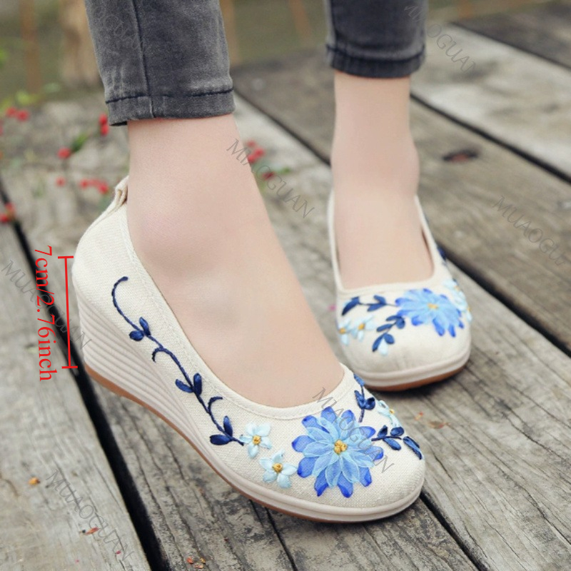 Ethnic Fashion Women - Chaussures compensées brodées confortables pour femmes,